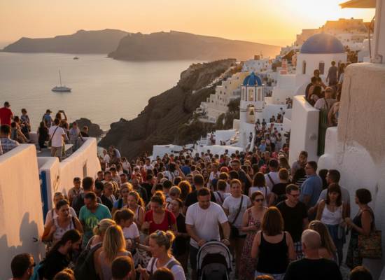 Santorini na Grécia, tumulto durante o pôr-do-sol